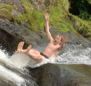 Wild swimming - fun river rock slides
